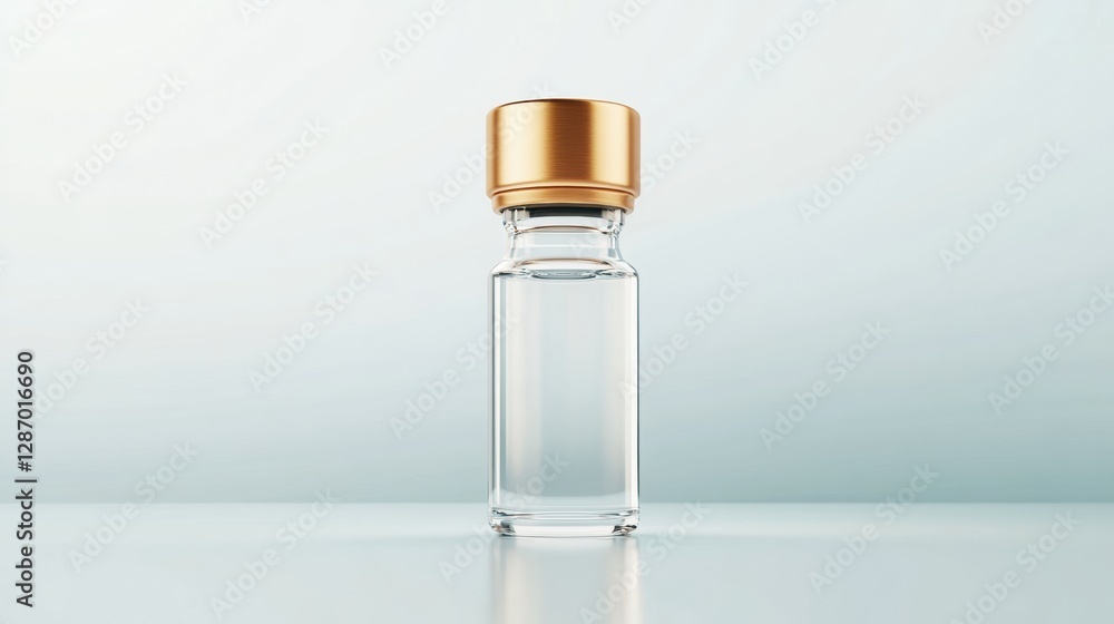 Aufkleber Clear glass bottle with golden cap standing against a minimalistic background in bright light. Generative AI