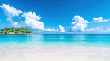 Fototapeta premium Idyllic Tropical Beach Scene with Turquoise Water and White Sand