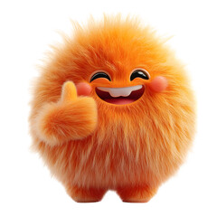 A Fluffy 3D Cartoon Character Giving a Glowing Thumbs-Up Isolated on Transparent Background