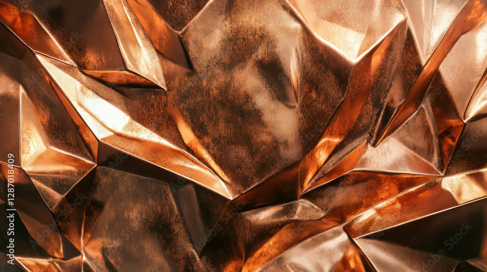 Poster abstract copper texture with geometric patterns and bright directional light
