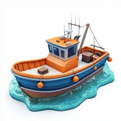 Obraz premium Fishing boat on the sea isolated on white background