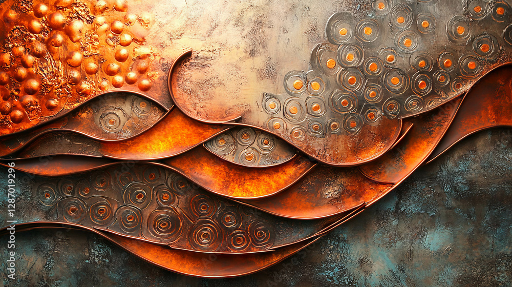 Poster abstract copper texture with raised patterns and artistic design