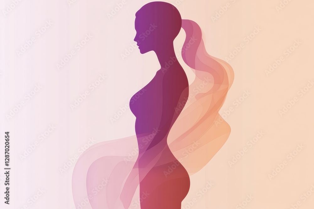 Poster minimalist illustration features female silhouette with highlighted waistline against soft gradient 