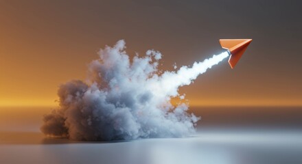 Photorealistic Amber Arrow Launching Through Dense Smoke Cloud Formation