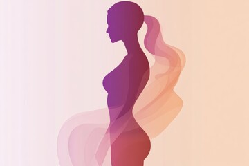 Minimalist illustration features female silhouette with highlighted waistline against soft gradient background. Generative AI
