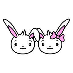 2 Rabbits Two Girlfriend Love Couple In Love Cute Design Lover Art Vector Illustration Card T-Shirt Poster Sticker Graphic Print Decorative Drawing Isolated Logo Decoration Symbol Creative Cool Style
