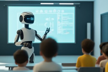 Innovative robot teaches students about technology in a modern classroom setting