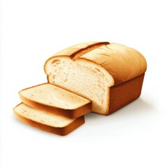 Loaf of bread with slices cut isolated on white background