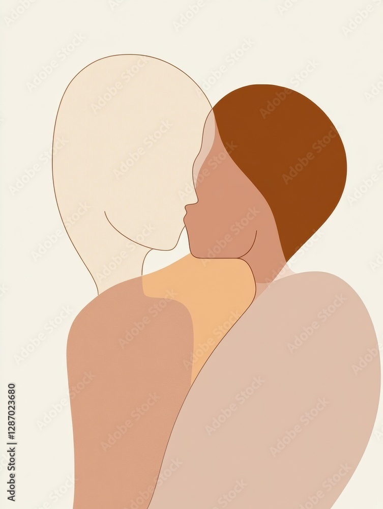 Leinwandbilder emotional connection captured in minimalist illustration of two people embracing in a moment of warm