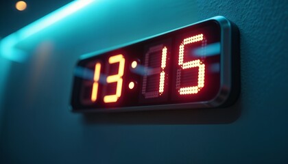 Modern Digital Clock  on Teal Wall