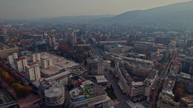 Drone shot of Skopje, North Macedonia