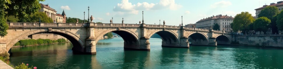 Obraz premium Ornate bridge details, Seine river flowing below, historical, river