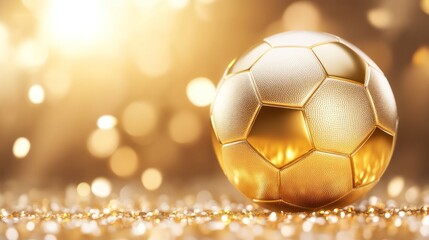 Fototapeta premium Golden Soccer Ball Shines Brightly in Celebration Perfect for Sports Achievement