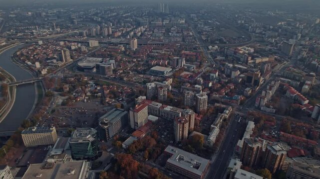 Drone shot of Skopje, North Macedonia