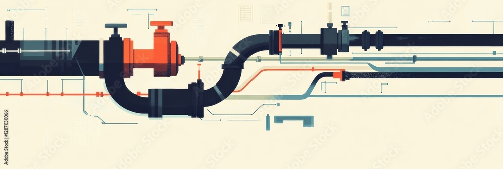 Fototapete minimalist infographic illustrating gas pipelines and flow dynamics with clear structural details an