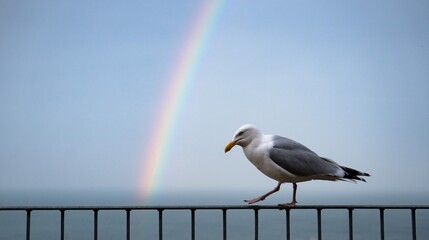 seagull with rainbow