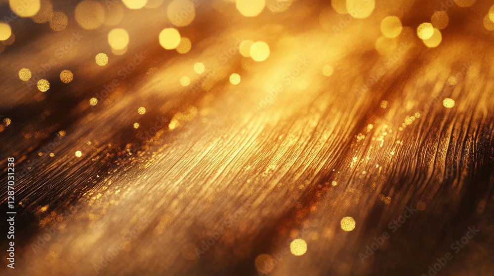 Poster golden light wood texture with sparkling bokeh effect for design backgrounds