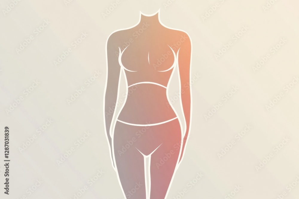 Poster minimalist illustration of a female silhouette emphasizing waistline design with soft colors and cle
