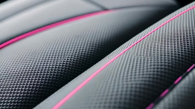 Close-Up Gray Fabric Texture with Pink Stitching