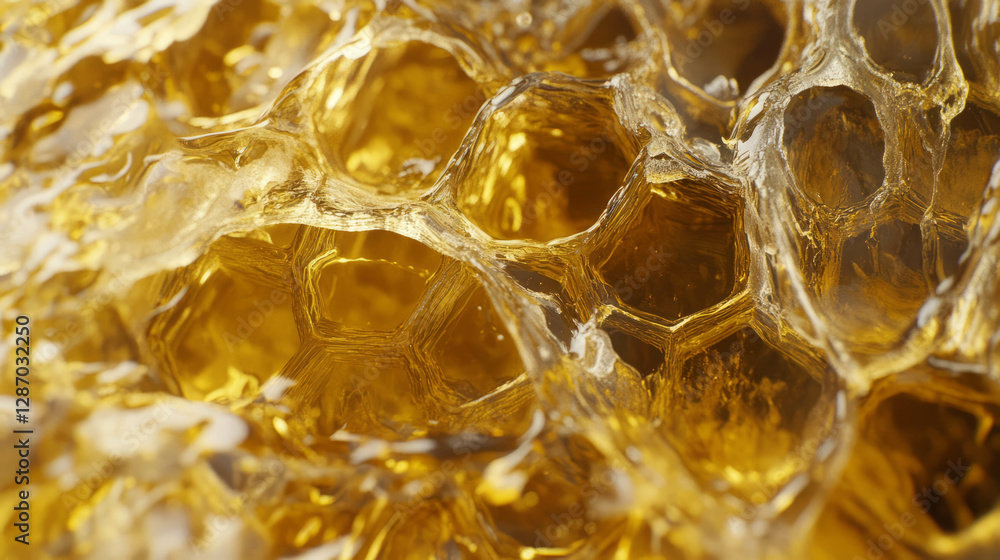 Poster close-up view of natural honeycomb structure with hexagonal patterns