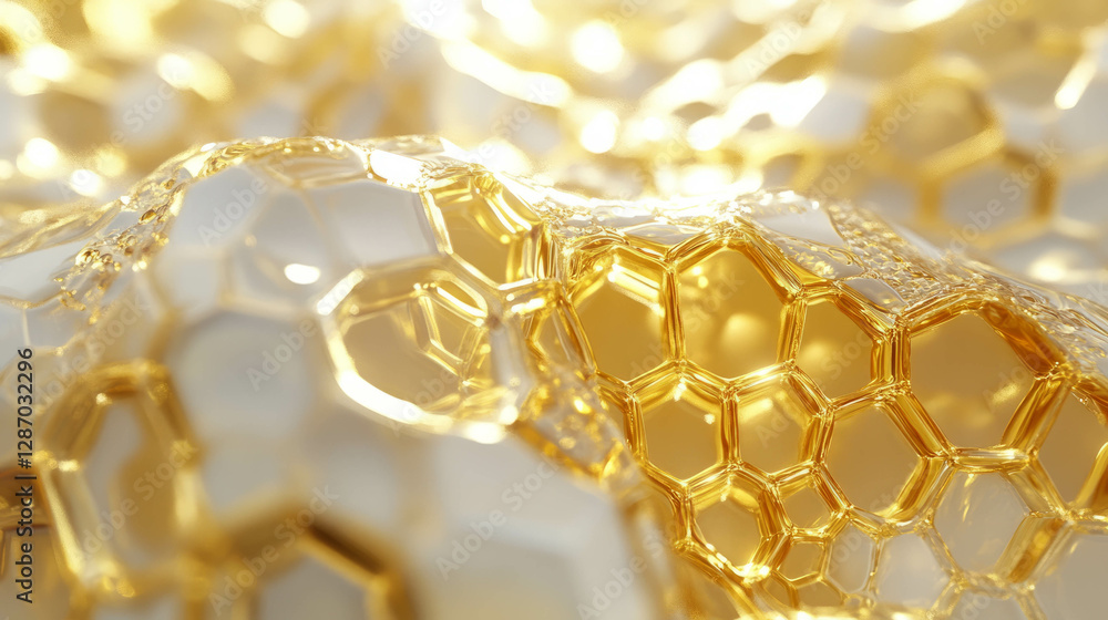 Poster intricate honeycomb macro texture with golden hexagonal patterns
