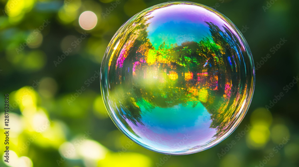 Poster vibrant macro texture of soap bubble with iridescent colors