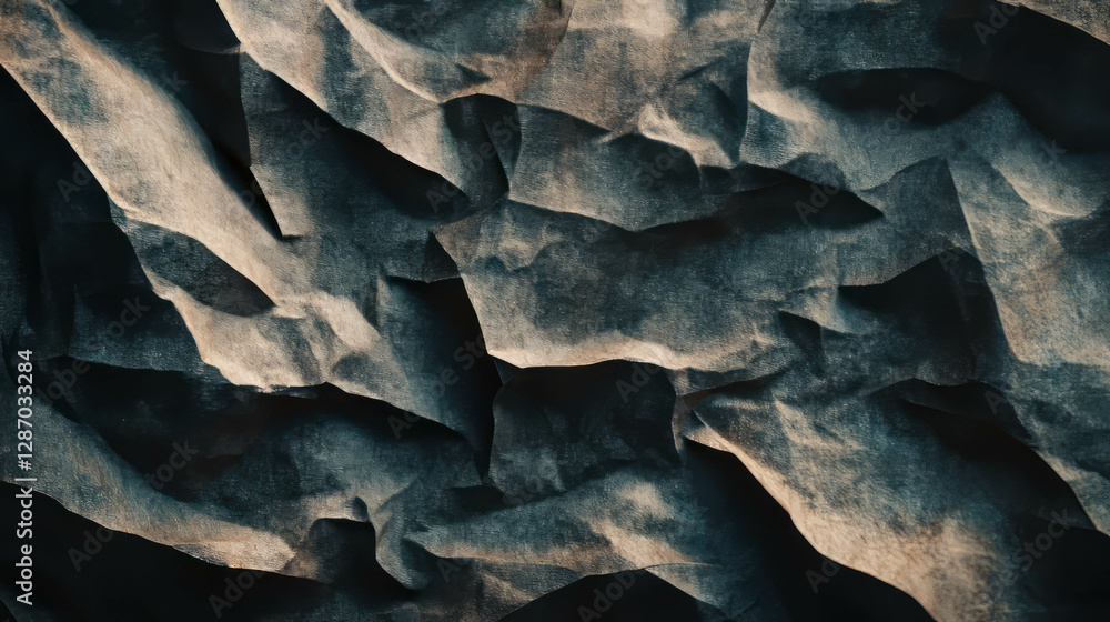 Poster abstract macro texture of crumpled paper with unique folds and shadows
