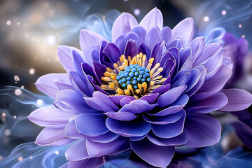Obraz premium Cosmic Alignment of Pastel Chakras With a Blooming Purple Lotus Flower Radiating Tranquility and Energy