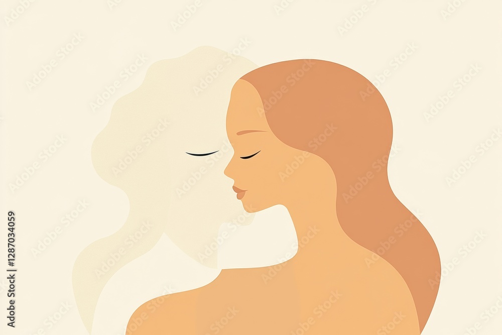 Poster minimalist illustration of two individuals sharing a warm and heartfelt embrace during a serene mome