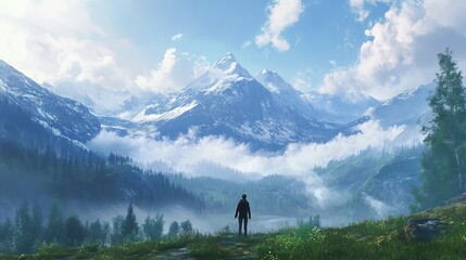 Fototapeta premium Majestic Mountain Landscape Serene Nature Scene Breathtaking View Panoramic Vista Picturesque Scenery Tranquil Atmosphere Peaceful Environment 