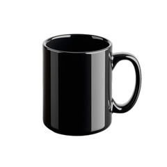 Minimalistic black coffee mug on transparent background