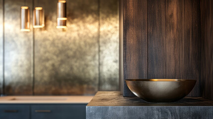 Elegant interior design with mahogany and brushed brass for modern luxury aesthetics
