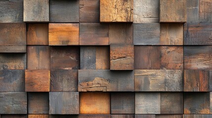 Rustic Wooden Cubes Background: Abstract Wall Texture, Warm Tones