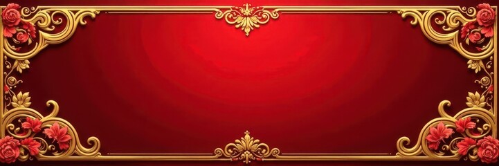 Intricate gold scrolls & acanthus leaves on deep crimson , surface, royal, gilded