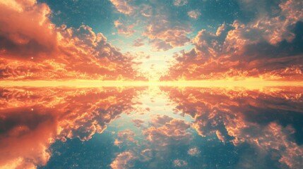 Fototapeta premium Surreal Sunset Scape: Mirrored Sky with Endless Reflection, Space Concept