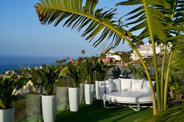 Garten mit Gartensofa und Meerblick