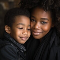 A Black mother shares a heartfelt hug with her young son, capturing the essence of love and connection on Mother's Day
