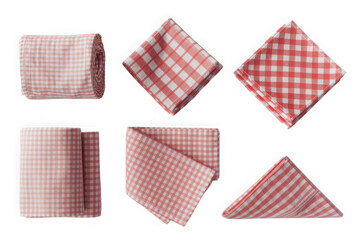 Obraz premium Red checked tablecloth set isolated on transparent background 