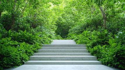 Lush garden path stairs leading to sunlight