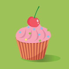 cupcake with cherry and pink cream, cupcake, muffin, cream, whipped cream