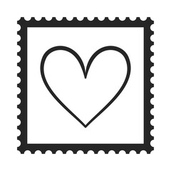 Square postage stamp with love heart in vector illustration