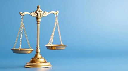 Scales of Justice Golden Metallic on Blue Background Still Life