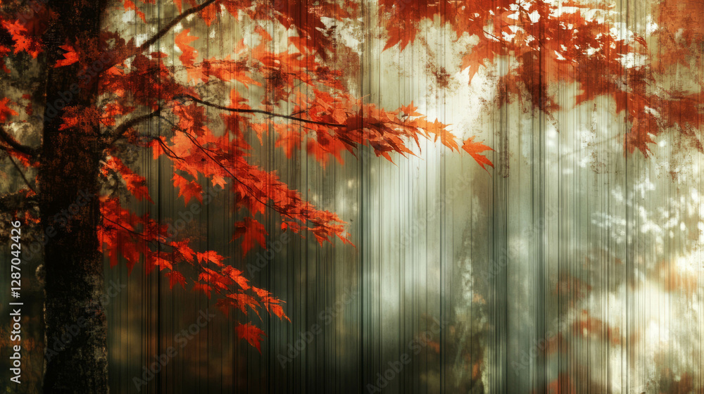 Poster autumn maple leaves and glass texture creating a soft and dreamy atmosphere