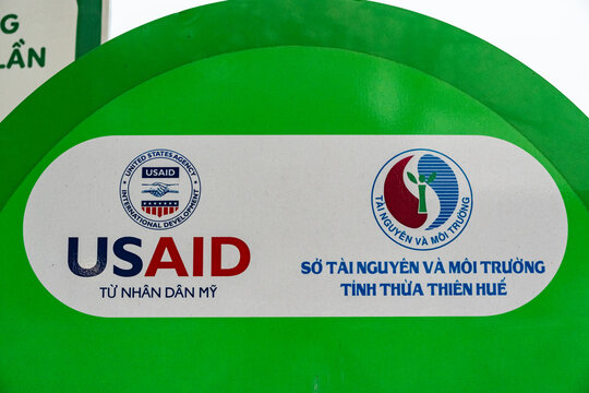 Hue, Vietnam-February 20, 2025: Sign reading USAID from the people of the United States to the people of Vietnam.