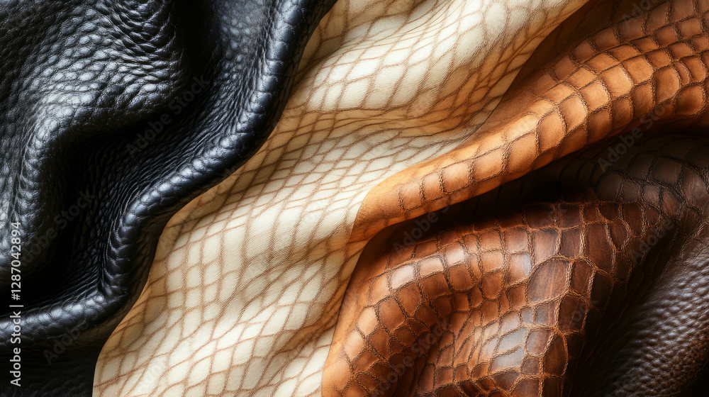 Poster elegant texture composition with dark leather and maple elements for design