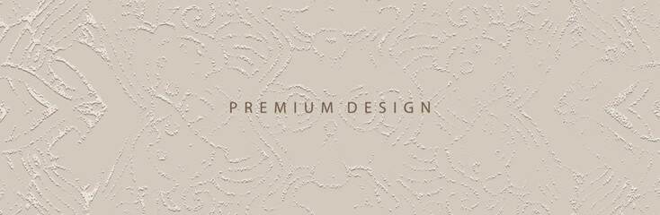 Banner, cover design. Geometric ethnic original old 3d pattern on beige background, embossing, vintage. Embossed ornaments, arabesques, mandala of the East, Asia, India, Mexico, Aztec, Peru.