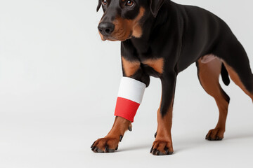 Obraz premium Rottweiler dog with bandage showing recovery and veterinary care for injured pet