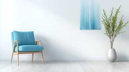 This stylish image features a blue armchair paired with decorative plants and vibrant artwork, creating a comforting and chic atmosphere perfect for relaxation and creativity.