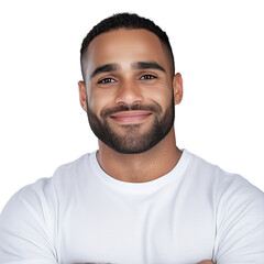 Obraz premium Smiling man with a beard in a white shirt on transparent background