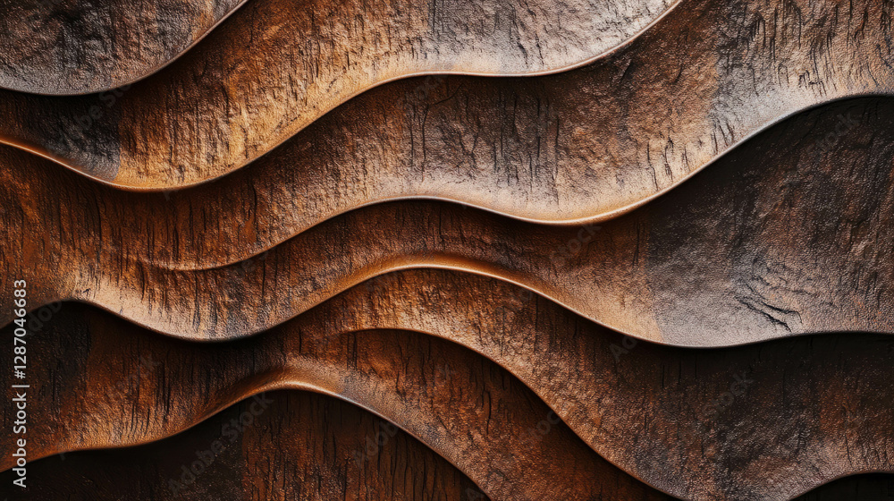 Poster abstract wave pattern with textured mdf and smooth plastic in earthy tones